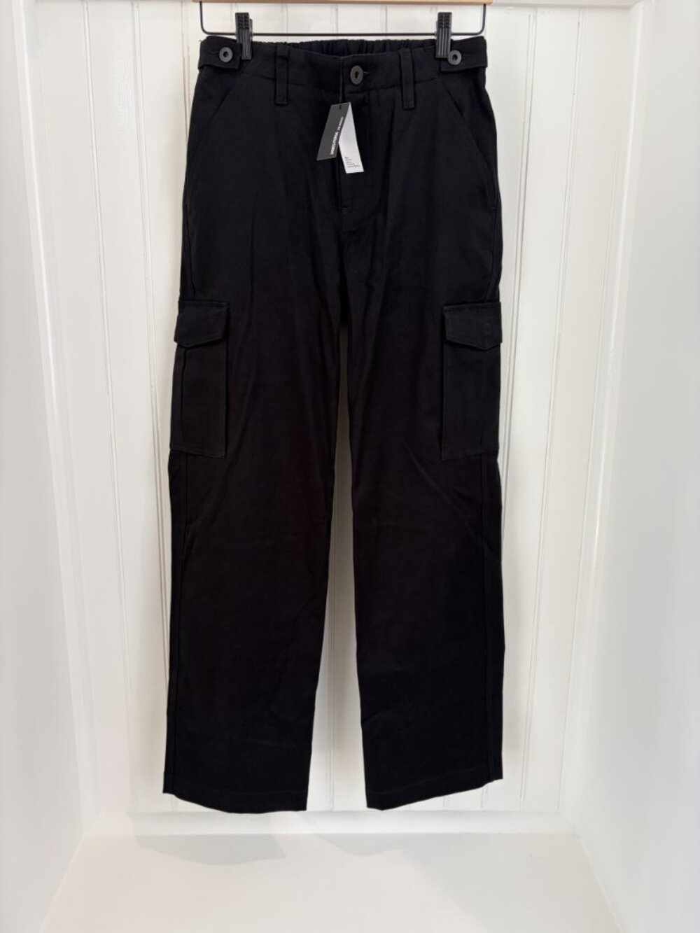James Perse Cashmere Touch Cotton Cargo Pant Black Elastic Waist Sz 1/S NWT